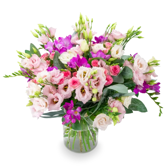 Flower of roses, freesias and lisianthus